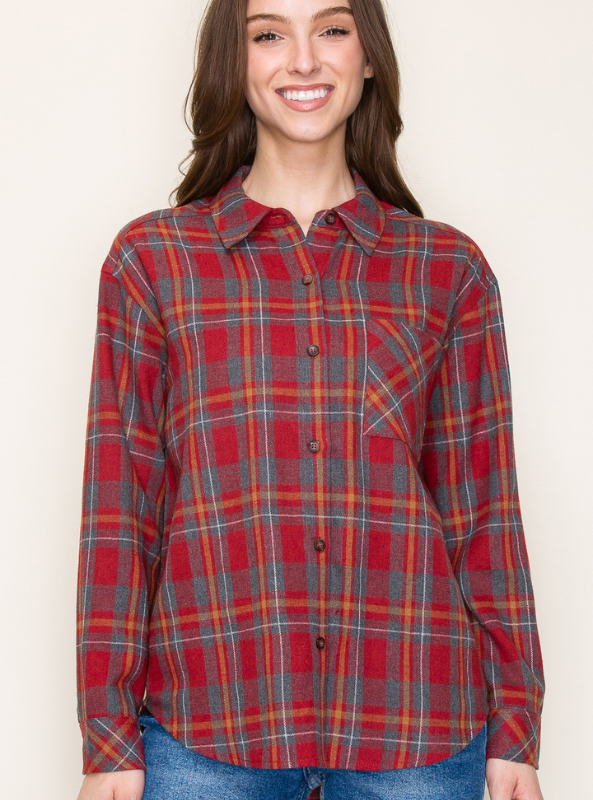 Rust Plaid Top - Tres Chic Boutique