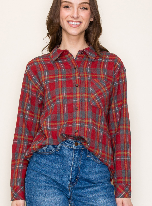 Rust Plaid Top - Tres Chic Boutique