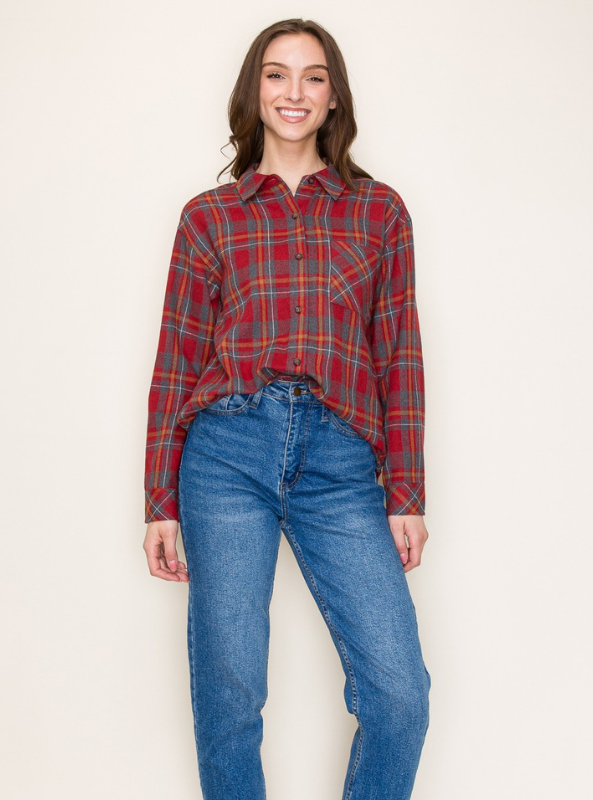 Rust Plaid Top - Tres Chic Boutique