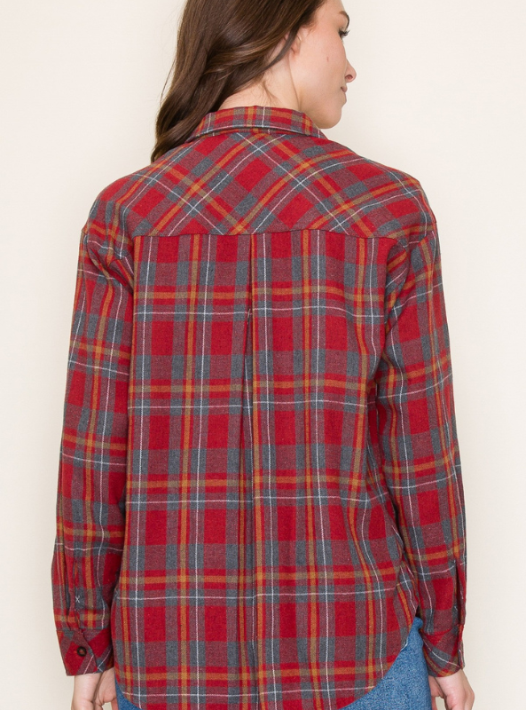 Rust Plaid Top - Tres Chic Boutique