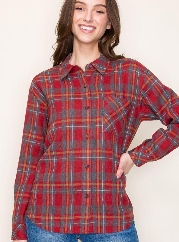 Rust Plaid Top - Tres Chic Boutique