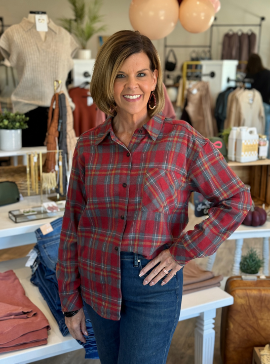 Rust Plaid Top - Tres Chic Boutique