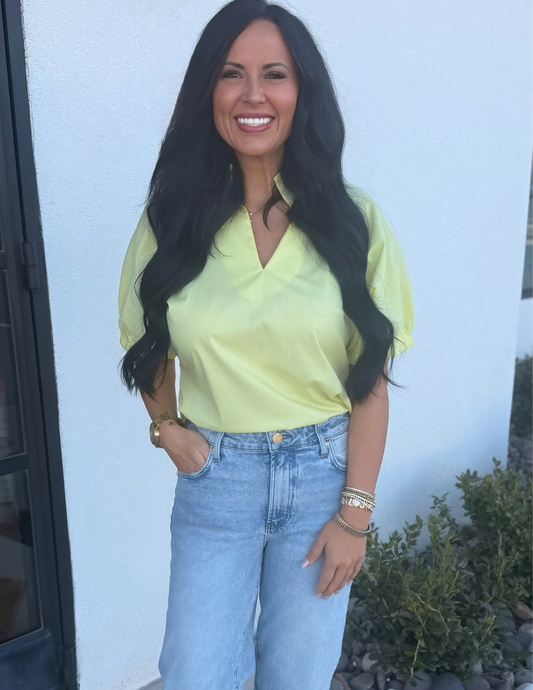 Solid V-Neck Top- Yellow