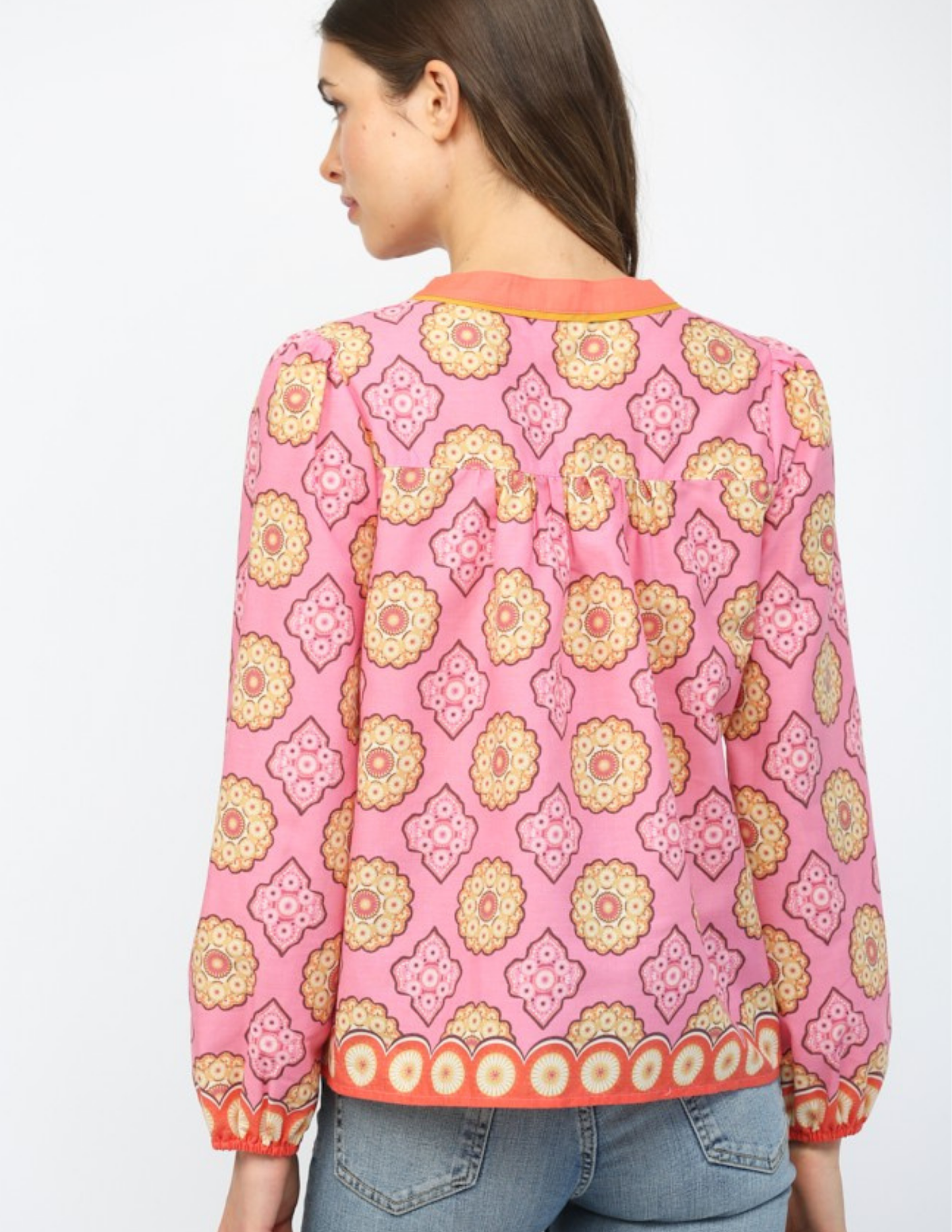 Spring Print V Neck Top- Pink Multi