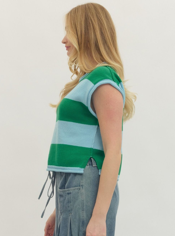 Stripe Cap Sleeve Top- Blue