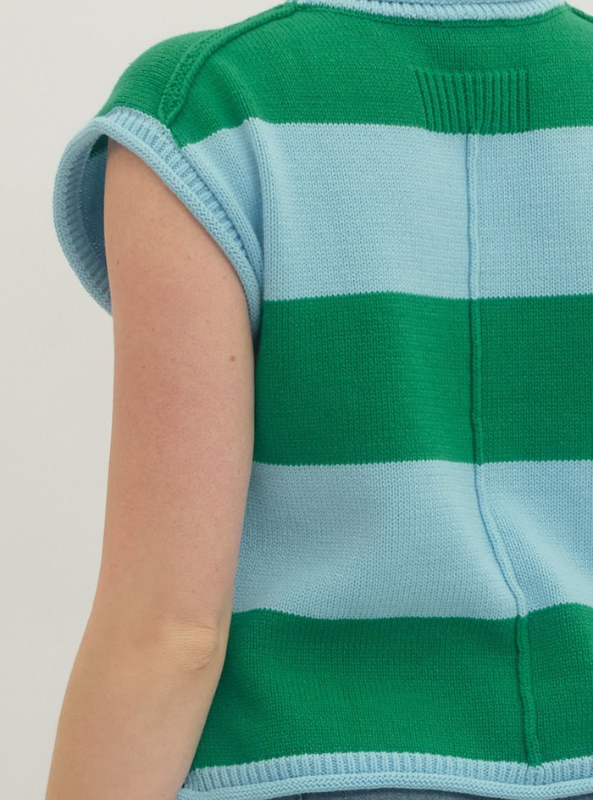 Stripe Cap Sleeve Top- Blue