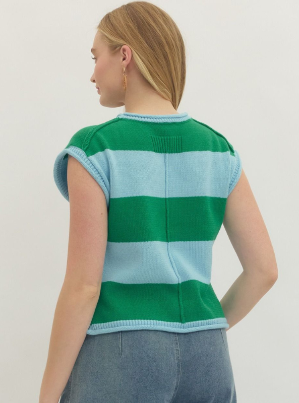 Stripe Cap Sleeve Top- Blue