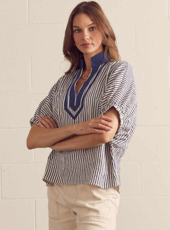 Striped Dolman Sleeve Top- Indigo