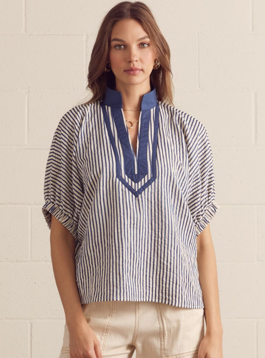 Striped Dolman Sleeve Top- Indigo