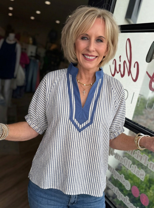Striped Dolman Sleeve Top- Indigo