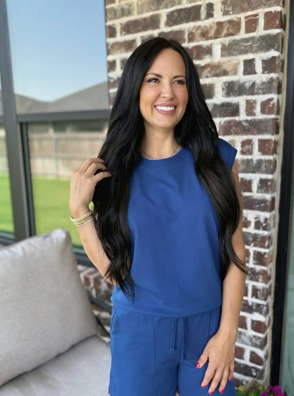 Paulie Top- Navy Peony - Tres Chic Boutique