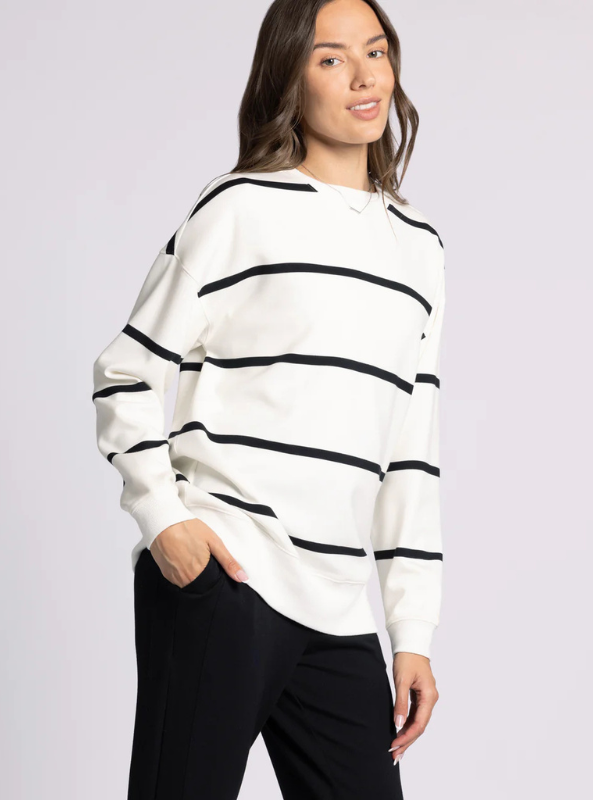 Martina Oversized Crew- Ivory/ Black Stripe - Tres Chic Boutique
