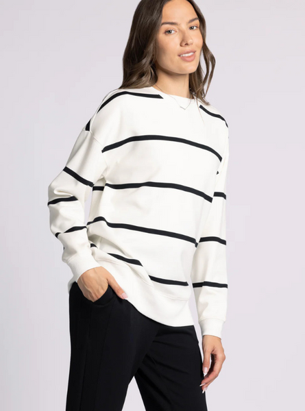 Martina Oversized Crew- Ivory/ Black Stripe