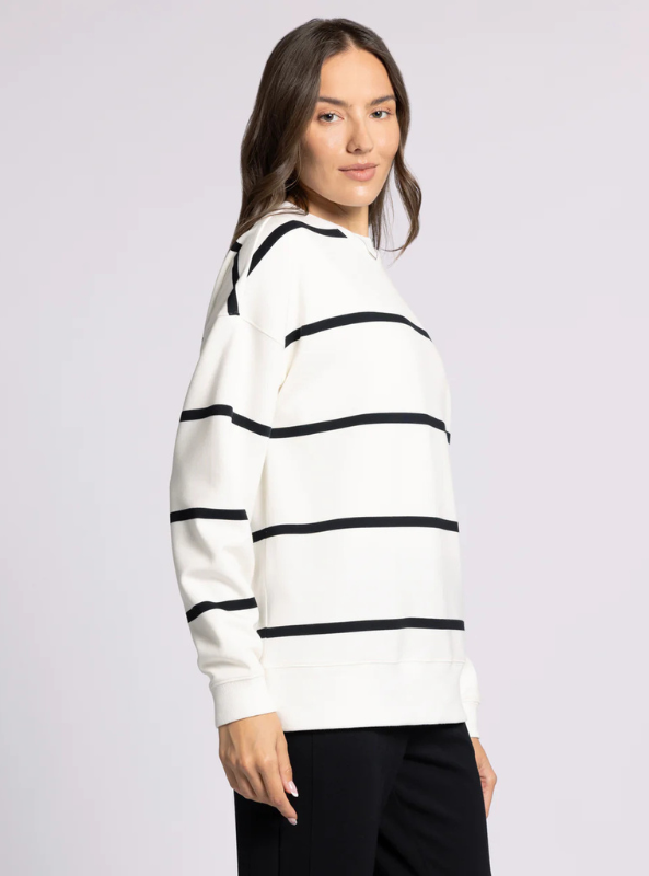 Martina Oversized Crew- Ivory/ Black Stripe - Tres Chic Boutique