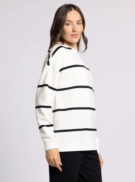 Martina Oversized Crew- Ivory/ Black Stripe