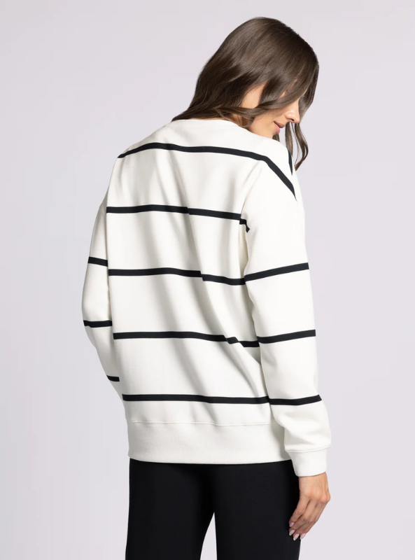 Martina Oversized Crew- Ivory/ Black Stripe - Tres Chic Boutique