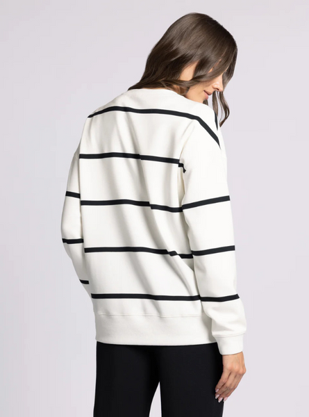 Martina Oversized Crew- Ivory/ Black Stripe