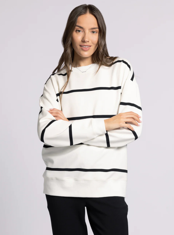 Martina Oversized Crew- Ivory/ Black Stripe - Tres Chic Boutique