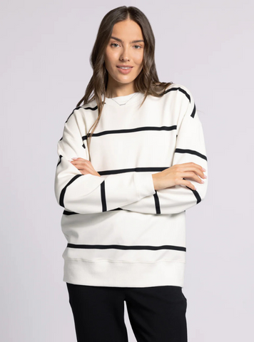 Martina Oversized Crew- Ivory/ Black Stripe