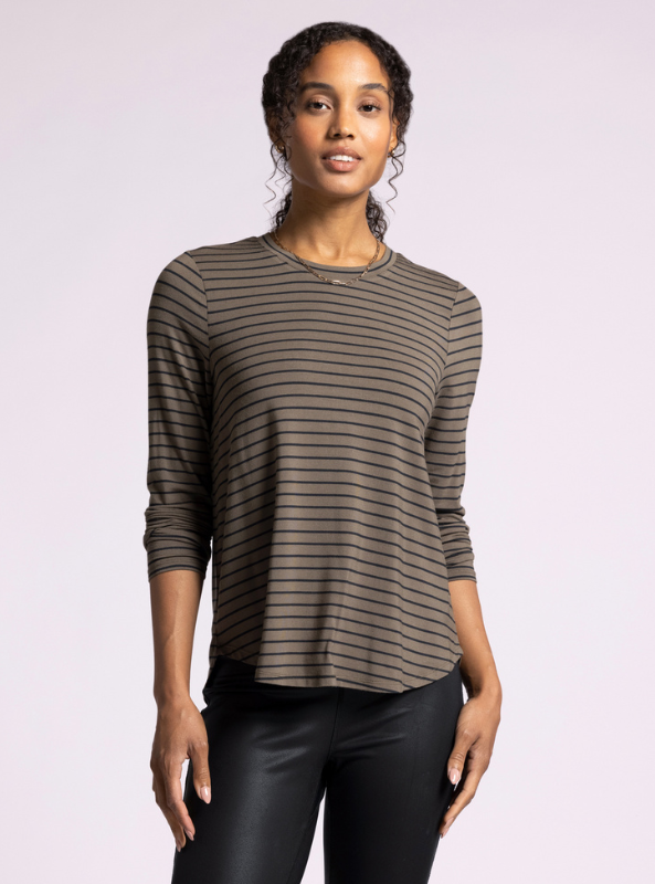 Stassia Top- Olive Black Stripe - Tres Chic Boutique