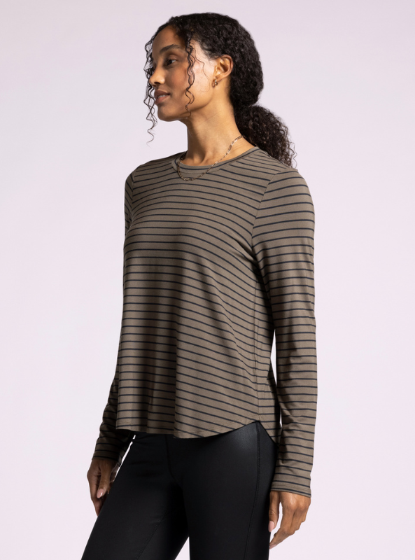 Stassia Top- Olive Black Stripe - Tres Chic Boutique