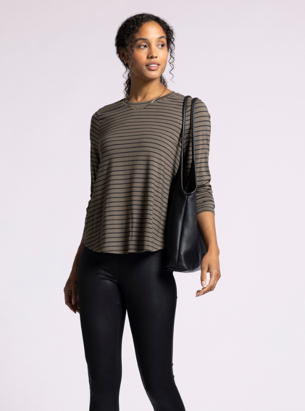 Stassia Top- Olive Black Stripe - Tres Chic Boutique