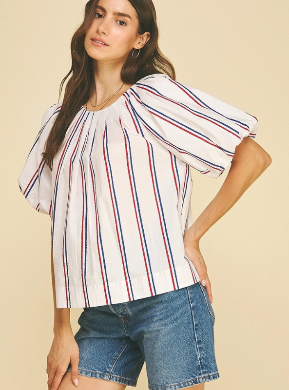 USA Inspired Stripe Blouse Top- White