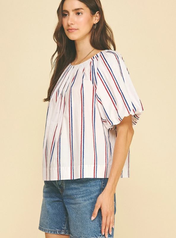 USA Inspired Stripe Blouse Top- White