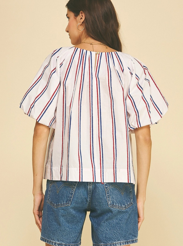 USA Inspired Stripe Blouse Top- White
