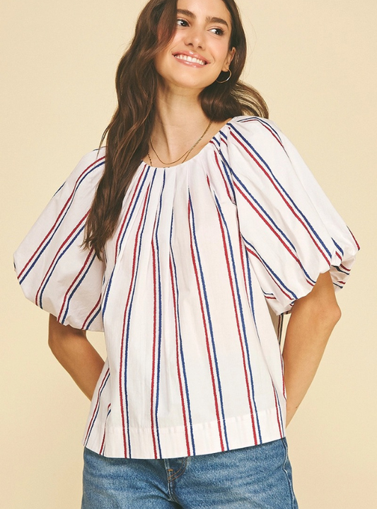 USA Inspired Stripe Blouse Top- White