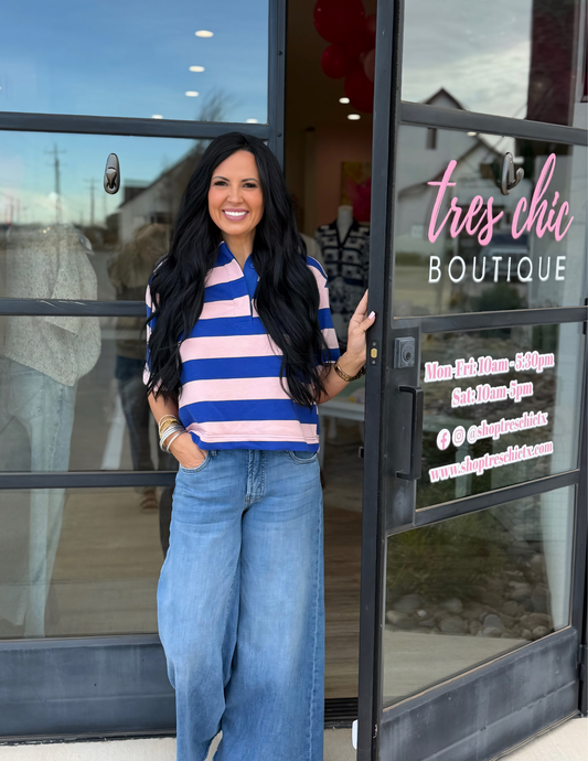 Varsity Pink & Blue Stripe Top