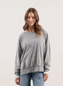 Washed Black Crewneck Top - Tres Chic Boutique