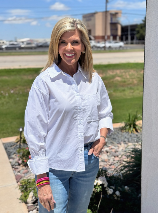 White Button Up with Cuff Detail Top