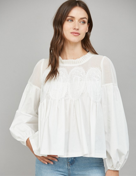 White Lace Applique Top - Tres Chic Boutique