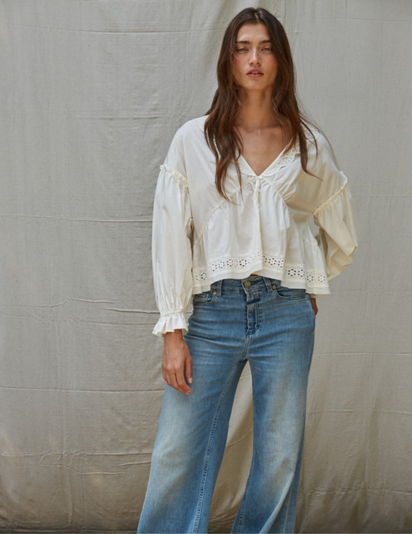 Willowisp Eyelet Collared Top- Ivory