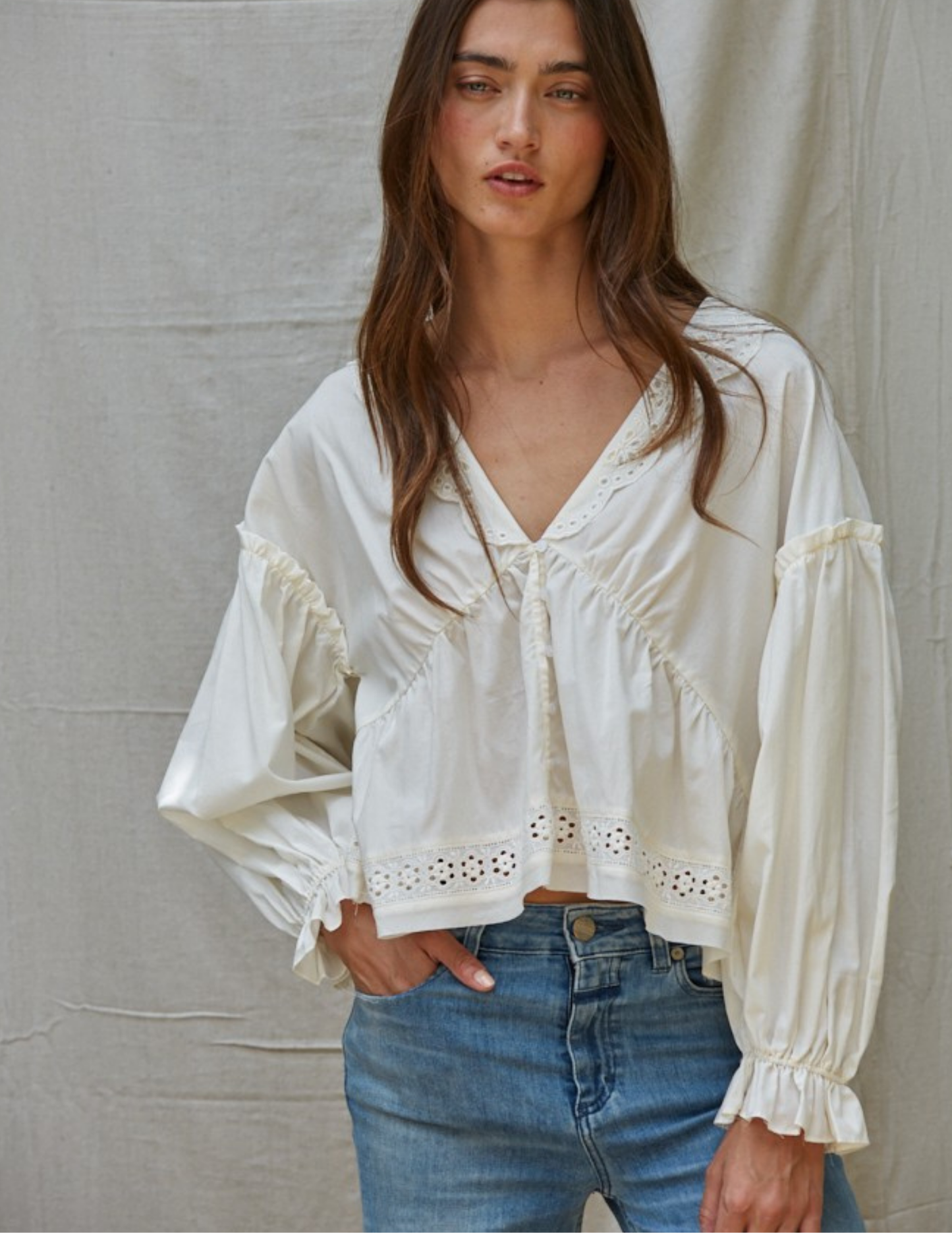 Willowisp Eyelet Collared Top- Ivory