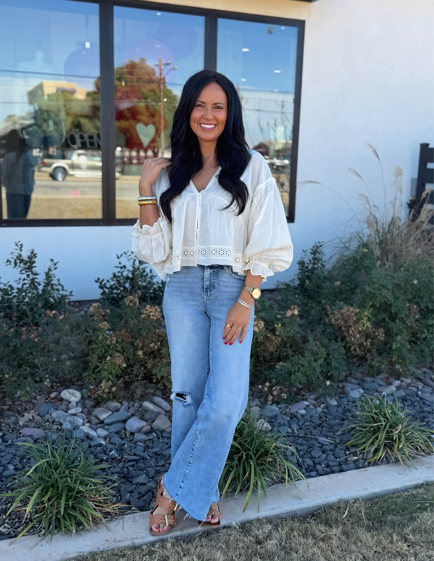 Willowisp Eyelet Collared Top- Ivory